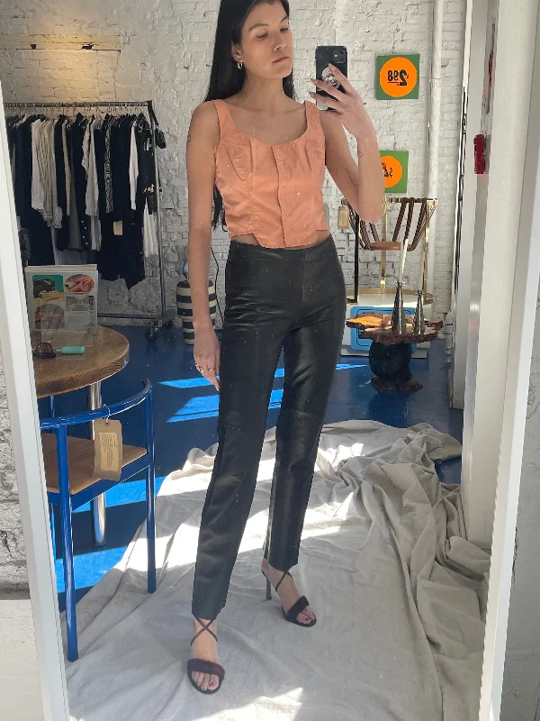 Viola Valenti Zip Leather Pants Soft Stretch Pants