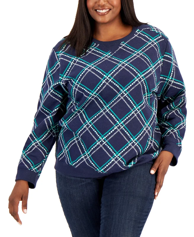 Karen Scott Plus Size Monterey Plaid Sweatshirt Hoodie with Cropped Fit Short Trendy Karen Scott Plus Size Monterey Plaid Sweatshirt Hoodie with Cropped Fit Short Trendy