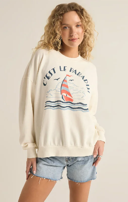 Z-Supply LE PARADIS SUNDAY SWEATSHIRT - SEA SALT Hoodie with Set-In Sleeves Structured Classic Z-Supply LE PARADIS SUNDAY SWEATSHIRT - SEA SALT Hoodie with Set-In Sleeves Structured Classic