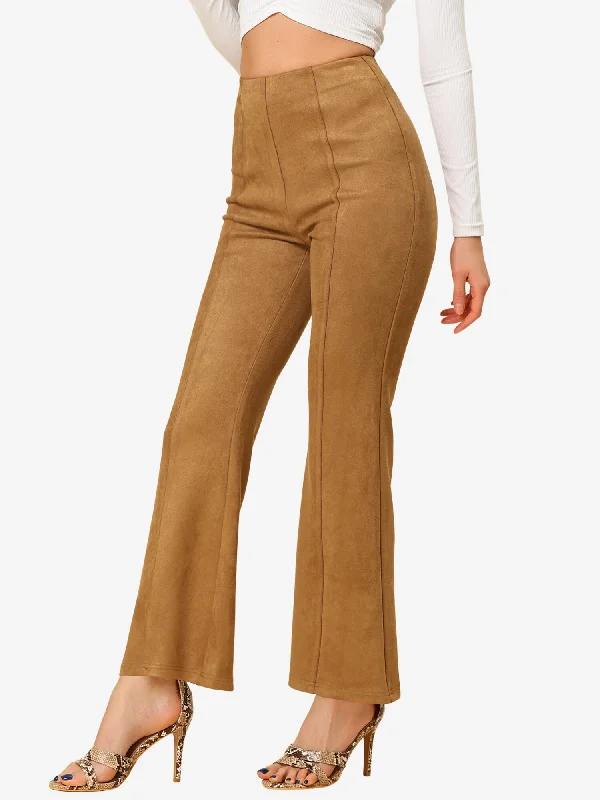 Faux Suede Wide Leg Casual Business Flared Bell Pants Comfy High-Waist Jeans
