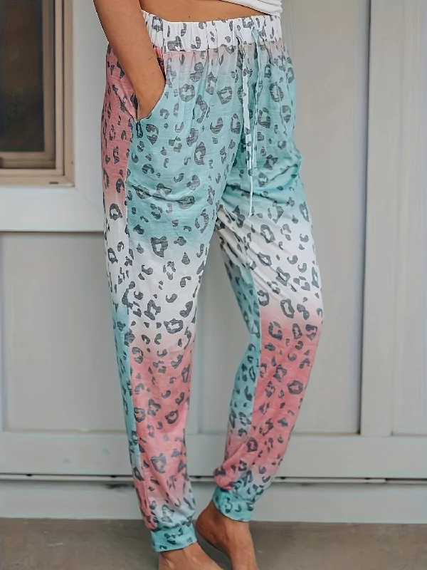 Drawstring Leopard Pants with Pockets Chic Black Leggings