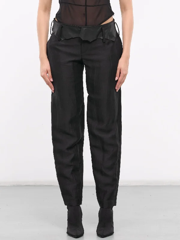 Gabardine Leather Detail Pants (FS-P13-308-1-BLACK) Soft Stretch Pants