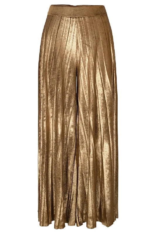Metallic Velvet Pleated Pant Classic Flared Pants