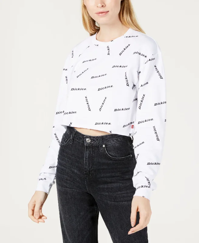 Dickies Cropped Graphic Sweatshirt Hoodie with Hem Embroidery Detailed Premium