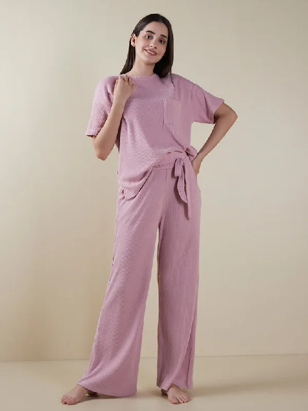 Wunderlove Pink Ribbed Track Pants Comfy Athletic Pants