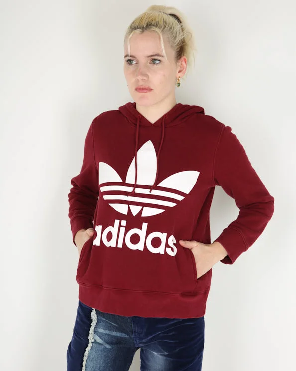 Vintage Adidas Originals Trefoil logo hoodie in burgundy - S Hoodie with Belted Waist Structured Tailored