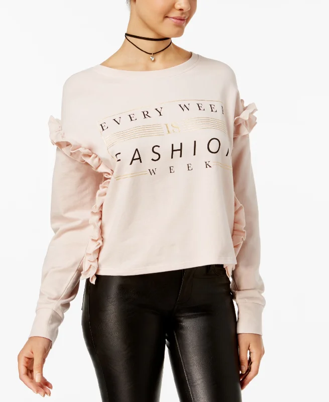 Juniors' Ruffled Sweatshirt Hoodie with Raw Hem Edgy Unfinished