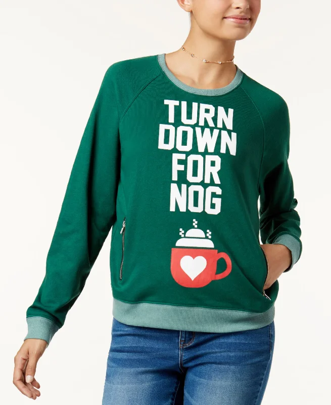 Doe Juniors Turn Down For Nog Raglan Sweatshirt Hoodie with Rhinestones Sparkly Elegant Doe Juniors Turn Down For Nog Raglan Sweatshirt Hoodie with Rhinestones Sparkly Elegant