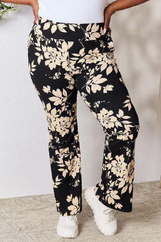 Heimish Full Size High Waist Floral Flare Pants Elegant Wool Trousers