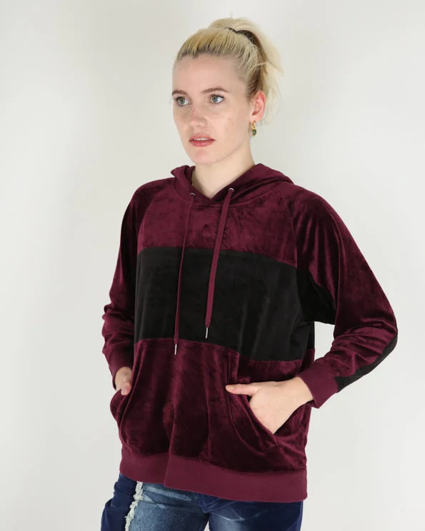Vintage Champion velour panelled hoodie - L Hoodie with Distressed Vintage Worn