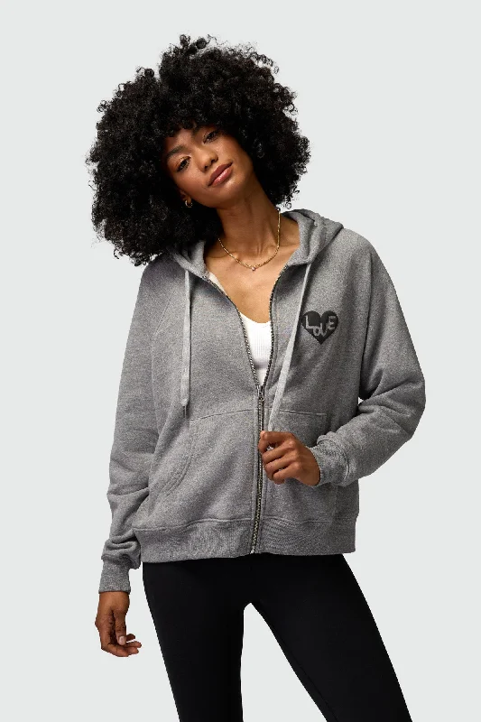 Spiritual Gangster Heart Everyday Zip Hoodie - Heather Grey Hoodie with Button Placket Classic Preppy Spiritual Gangster Heart Everyday Zip Hoodie - Heather Grey Hoodie with Button Placket Classic Preppy