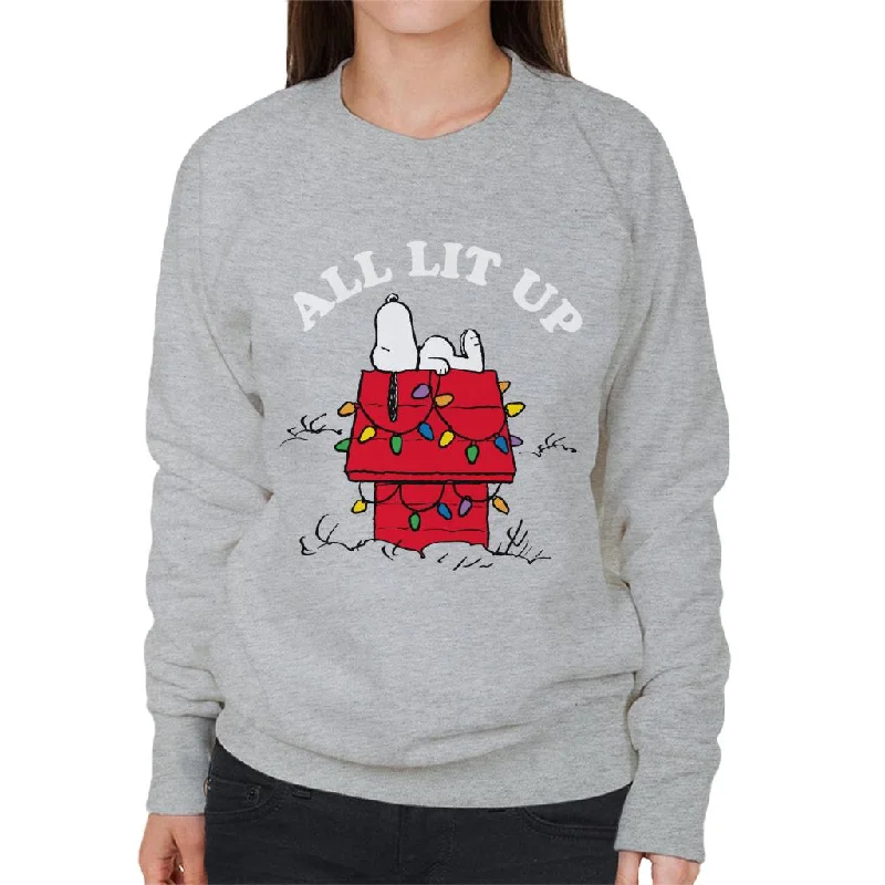 Peanuts Christmas All Lit Up Snoopy Women's Sweatshirt Hoodie with Ribbed Cuffs Snug Fit Comfort