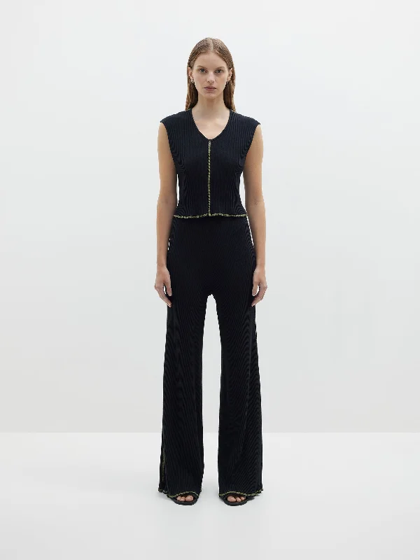 drapey rib straight leg pant Trendy Wide-Legged Trousers