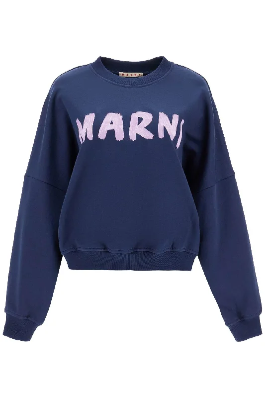 Crewneck Sweatshirt With Logo  - Blue Hoodie with V-Neck Classic Versatile
