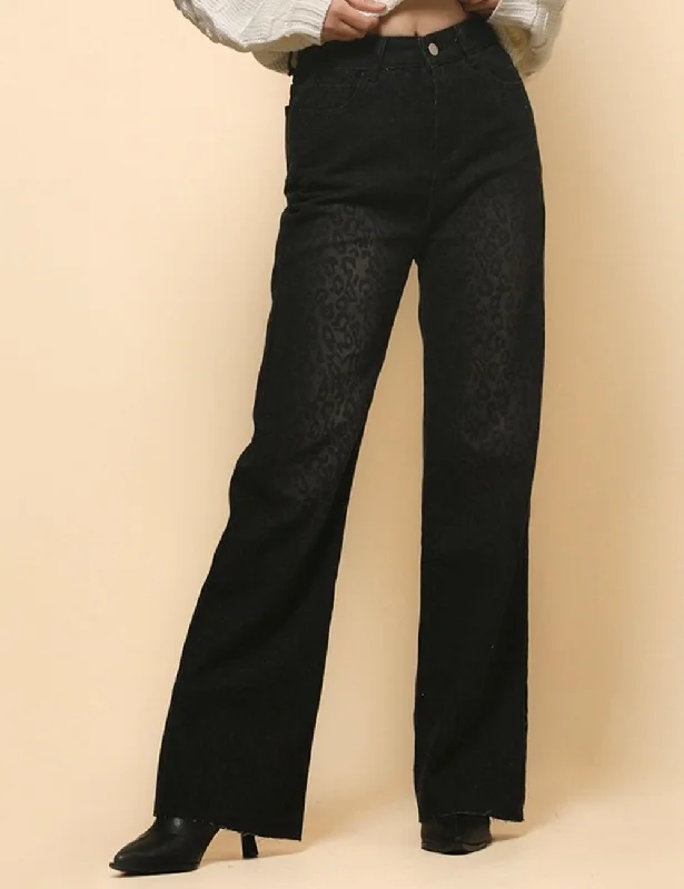 Women's High Waist Straight Narrow Denim Leopard Print Pants SKP4728 Trendy Velvet Pants