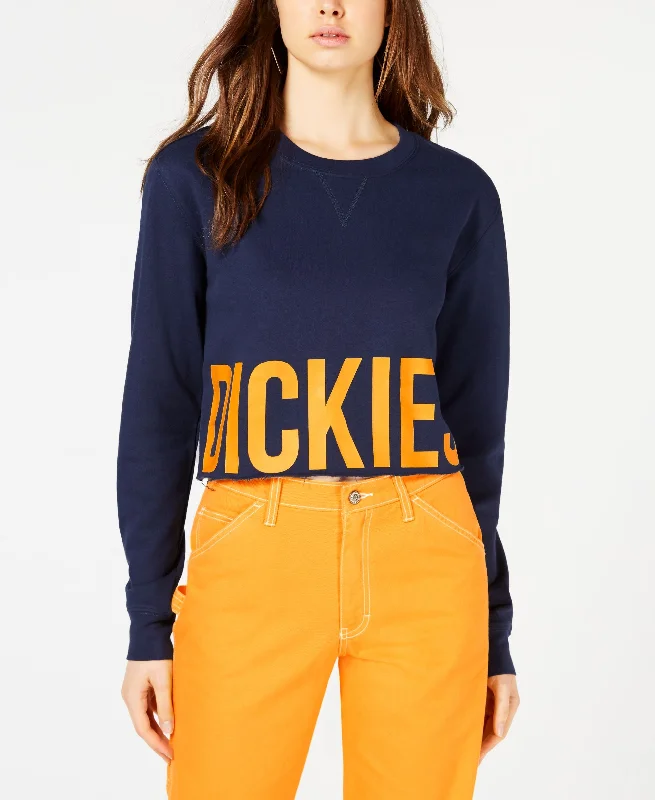 Logo Graphic Raw-Edge Cropped Sweatshirt Hoodie with Batwing Sleeves Loose Dramatic