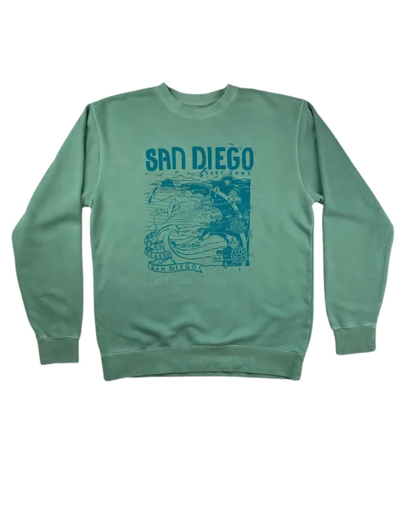 Sun Diego women's Map Sweatshirt - Mint/Teal Hoodie with Raglan Sleeves Sporty Comfortable Sun Diego women's Map Sweatshirt - Mint/Teal Hoodie with Raglan Sleeves Sporty Comfortable