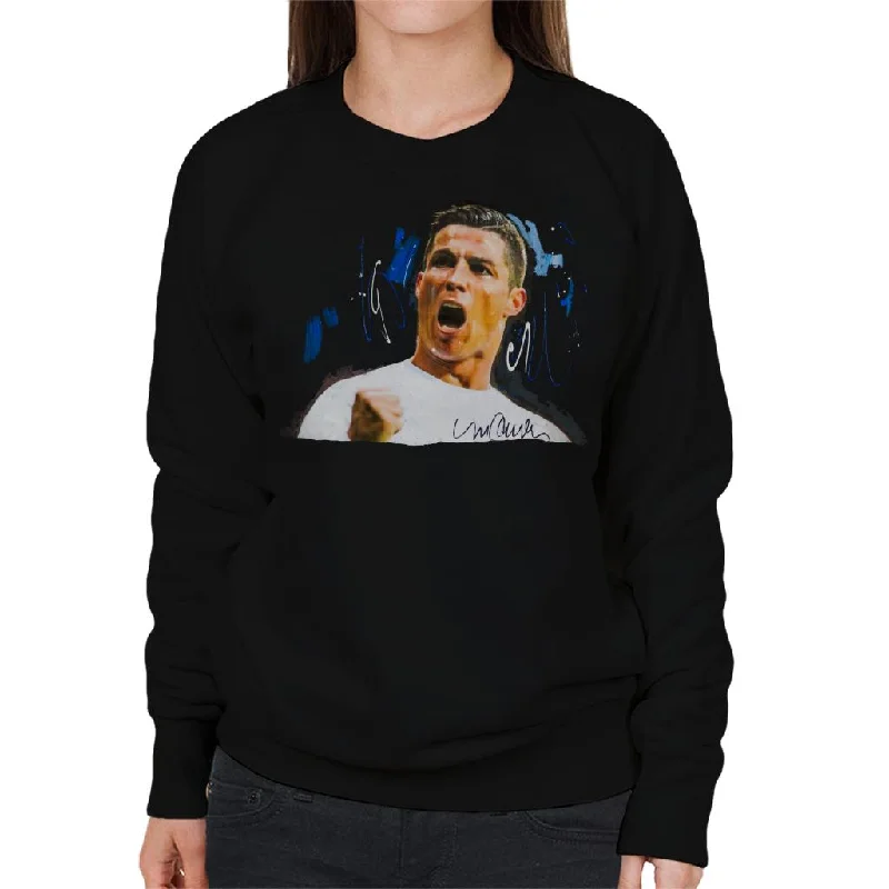 Sidney Maurer Original Portrait Of Cristiano Ronaldo Cheering Women's Sweatshirt Hoodie with Zipper Placket Modern Functional Sidney Maurer Original Portrait Of Cristiano Ronaldo Cheering Women's Sweatshirt Hoodie with Zipper Placket Modern Functional