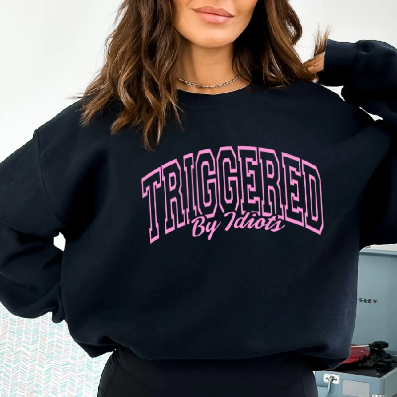 Triggered By Slogan Sweatshirt Hoodie with Batwing Sleeves Loose Dramatic