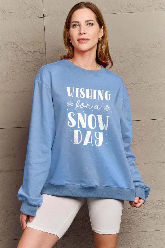 Simply Love Full Size WISHING FOR A SNOW DAY Round Neck Sweatshirt Hoodie with Hem Lace Feminine Delicate Simply Love Full Size WISHING FOR A SNOW DAY Round Neck Sweatshirt Hoodie with Hem Lace Feminine Delicate