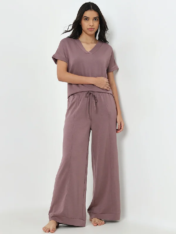 Wunderlove Dusty Pink Soft Touch High-Rise Lounge Pants Formal Linen Trousers