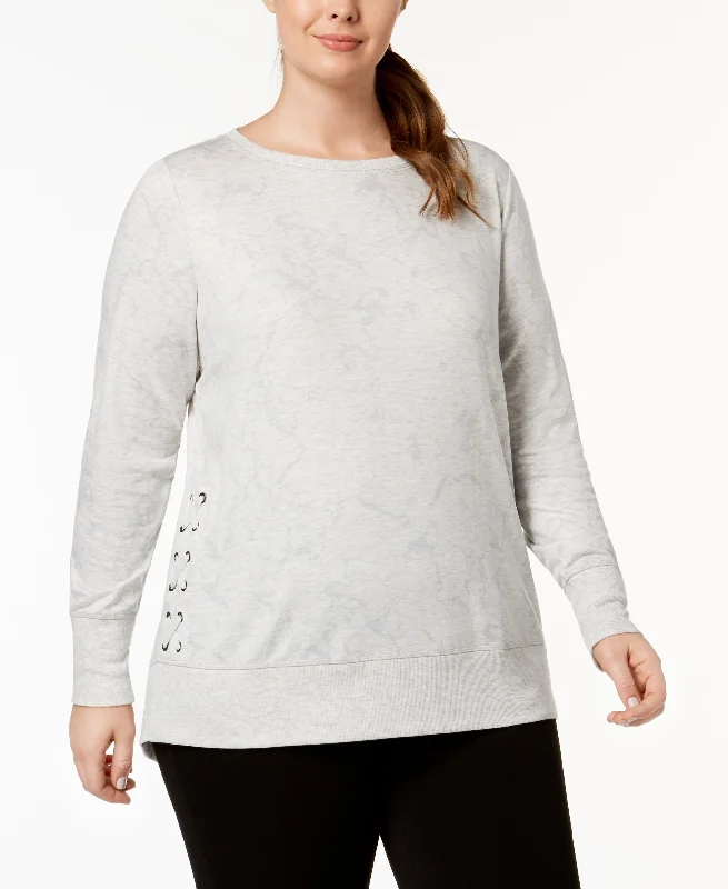 Ideology Plus Size Lace Up Sweatshirt Hoodie with Button Classic Timeless