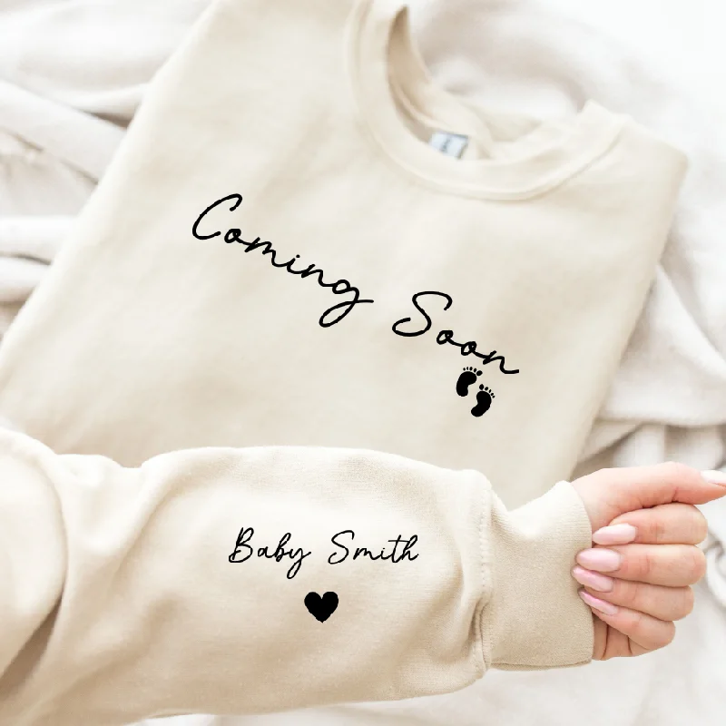 Baby Announcement Personalised Sleeve Sweatshirt Hoodie with Set-In Sleeves Structured Classic Baby Announcement Personalised Sleeve Sweatshirt Hoodie with Set-In Sleeves Structured Classic