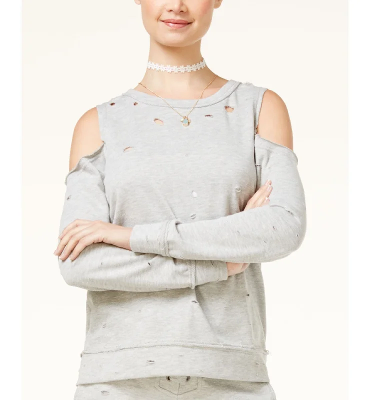Almost Famous Juniors Ripped Cold Shoulder Sweatshirt Hoodie with Pocket Utility Practical Almost Famous Juniors Ripped Cold Shoulder Sweatshirt Hoodie with Pocket Utility Practical