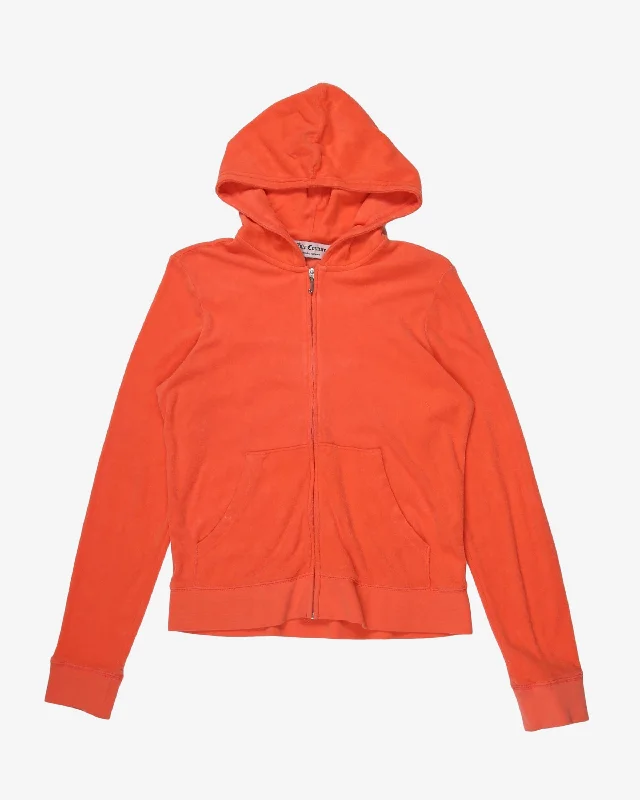 Juicy Couture Peach Zip-Up Hooded Sweatshirt - L Hoodie with Mesh Breathable Sporty