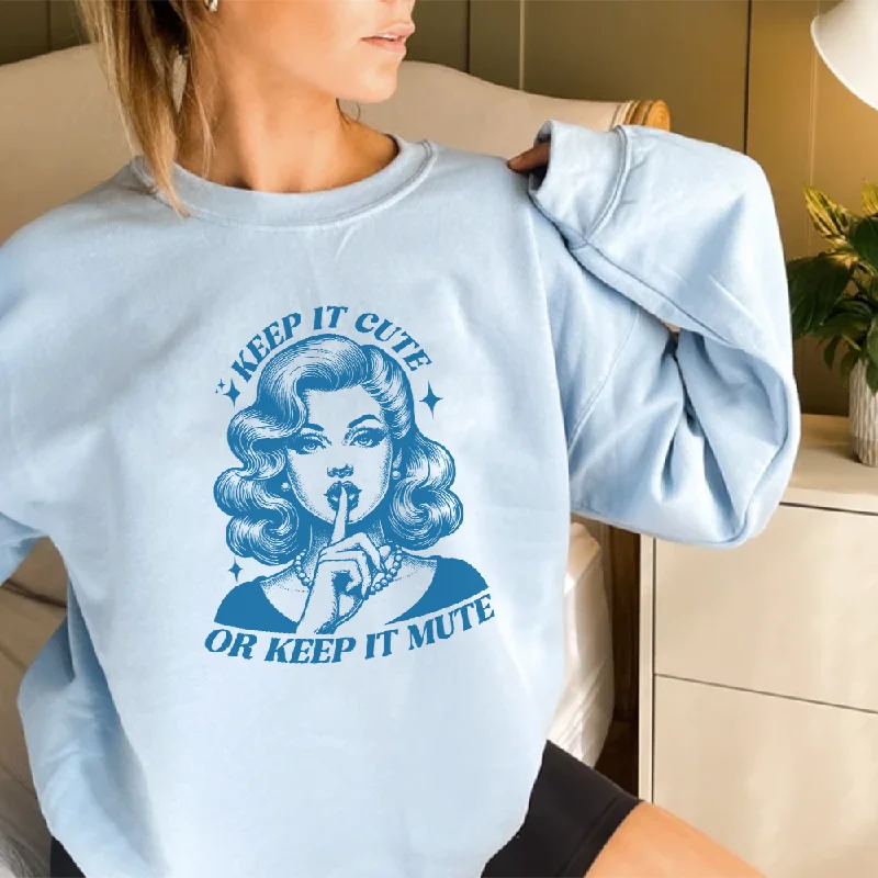 Keep It Cute Retro Graphic Sweatshirt Hoodie with Lining Warm Insulated