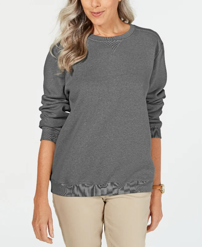 Karen Scott Crew Neck Fleece Sweatshirt Hoodie with Hood Adjustable Protection