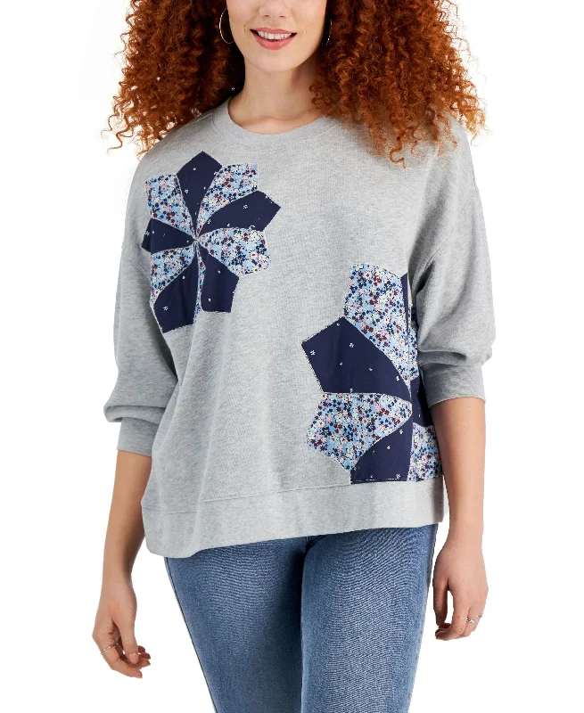 Style & Co Patchwork Sweatshirt Hoodie with Batwing Sleeves Loose Dramatic