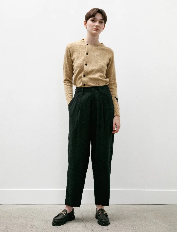 Double Tuck Wide Pants Black Comfortable Jogger Trousers