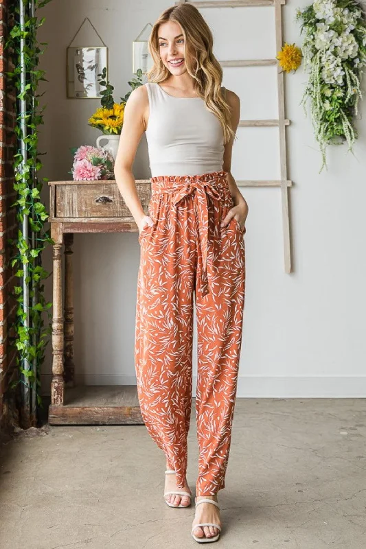 Heimish Full Size Printed Tied Straight Casual Pants Classic Cropped Pants