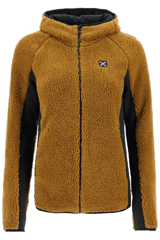 Sherpa Zip-up Sweatshirt  - Brown Hoodie with Slit Hem Functional Movement