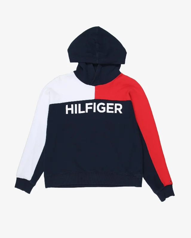 tommy hilfiger blue print logo hoodie - xs Hoodie with Cuffed Sleeves Snug Secure