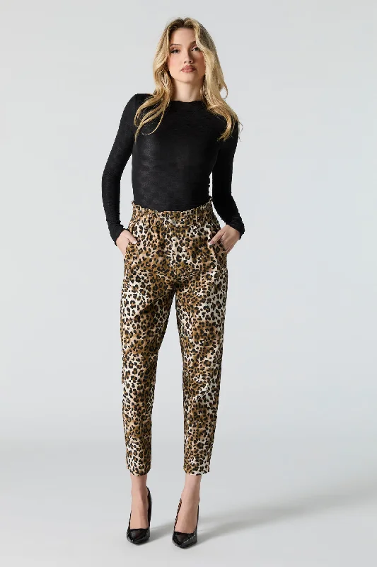 Cheetah Print Paperbag Pant Elegant Trouser Pants