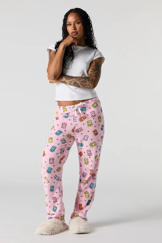 Printed Plush Pajama Pant Sleek Black Pants