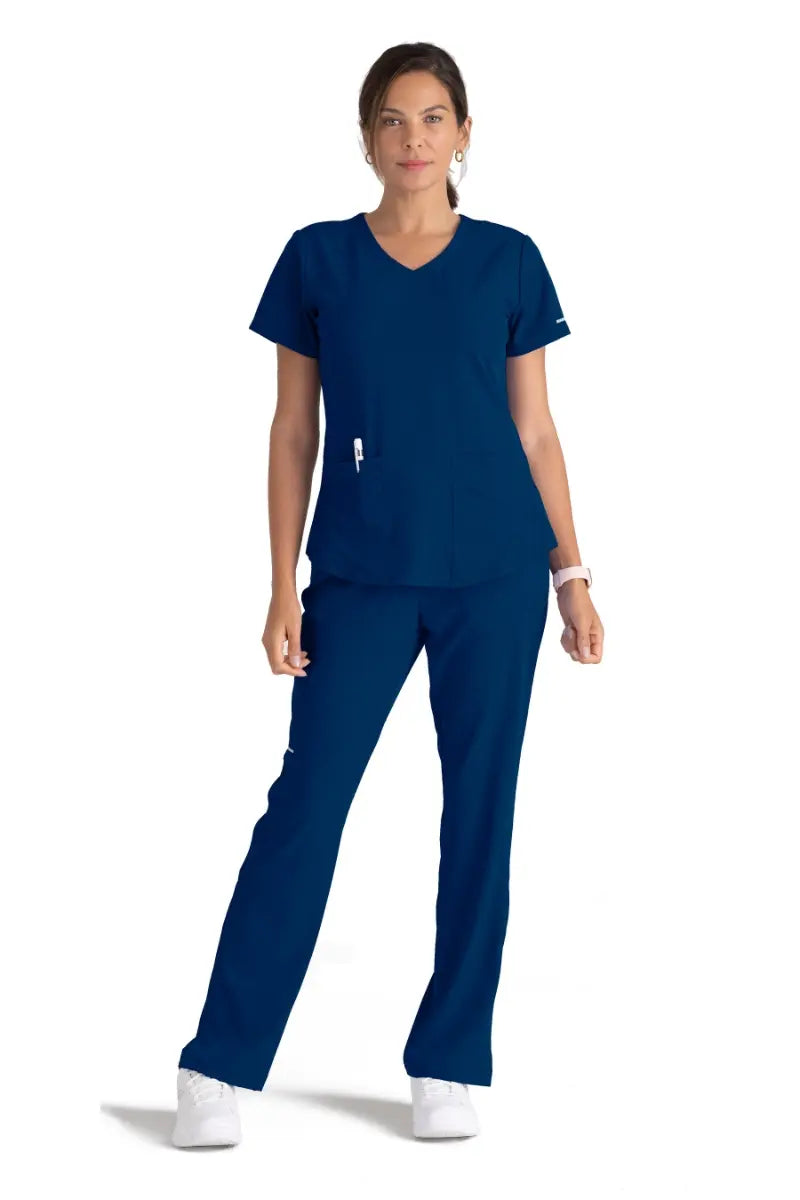 Skechers Women's Scrub Set Breeze Top & Reliance Pant | Navy Blue Relaxed High-Waist Trousers Skechers Women's Scrub Set Breeze Top & Reliance Pant | Navy Blue Relaxed High-Waist Trousers