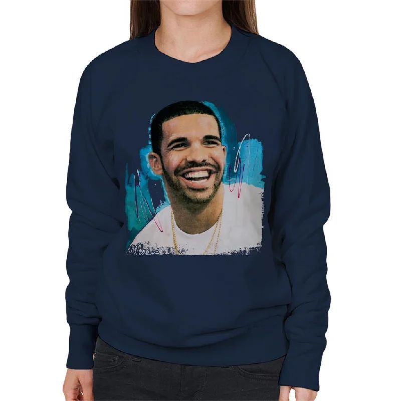 Sidney Maurer Original Portrait Of Drake Smiling Women's Sweatshirt Hoodie with Contrast Stitching Detailed Premium Sidney Maurer Original Portrait Of Drake Smiling Women's Sweatshirt Hoodie with Contrast Stitching Detailed Premium
