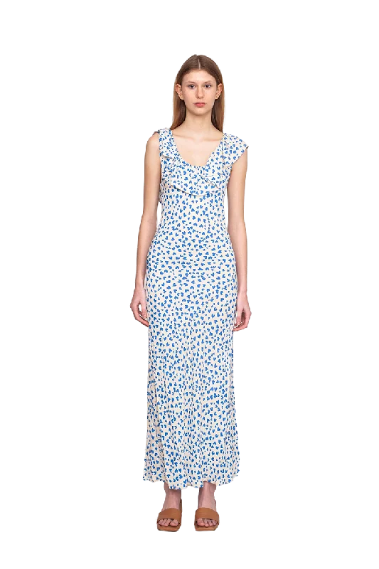 Hazel Ruffle Dress Blue Scatter Hearts