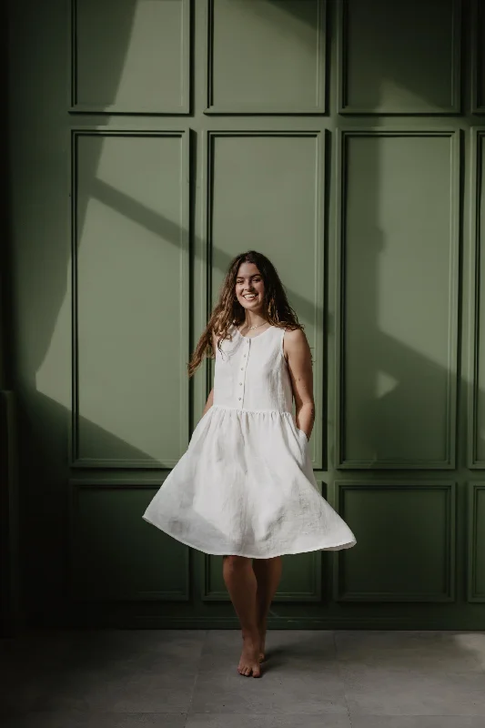 Hazel Sleeveless Linen Dress (Cream)