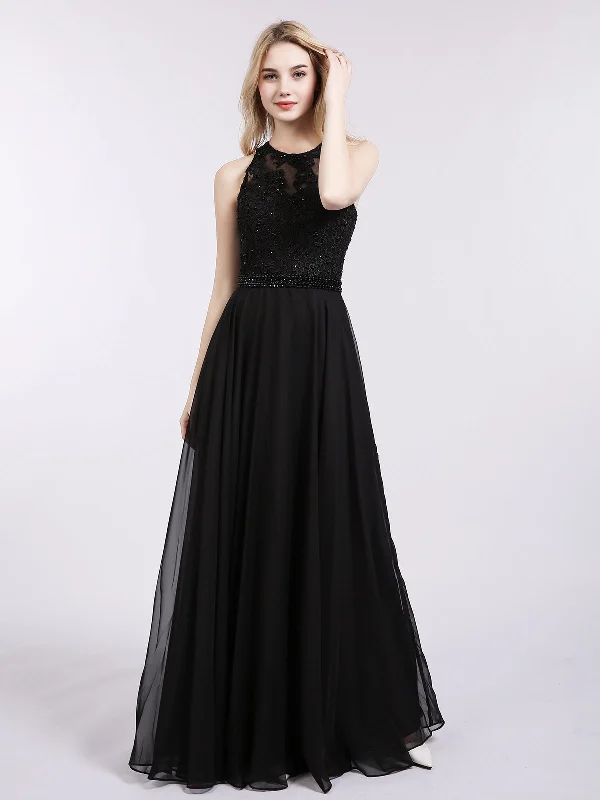 Open Back Chiffon Beaded Waistband Dress-Black