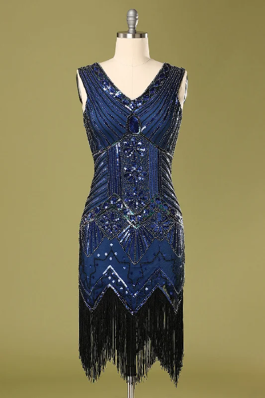 Vintage 1920s Blue Sequins Flapper Dress