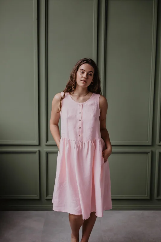 Hazel Sleeveless Linen Dress (Cotton Candy)