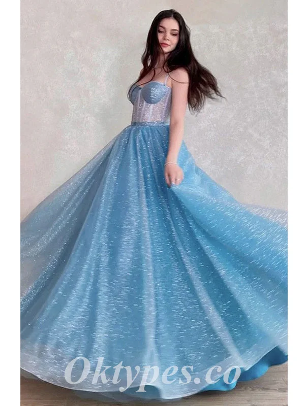 Sexy Sequin Tulle Spaghetti Srtraps Sleeveless Lace Up A-Line Long Prom Dresses, PDS0899 Sexy Sequin Tulle Spaghetti Srtraps Sleeveless Lace Up A-Line Long Prom Dresses, PDS0899