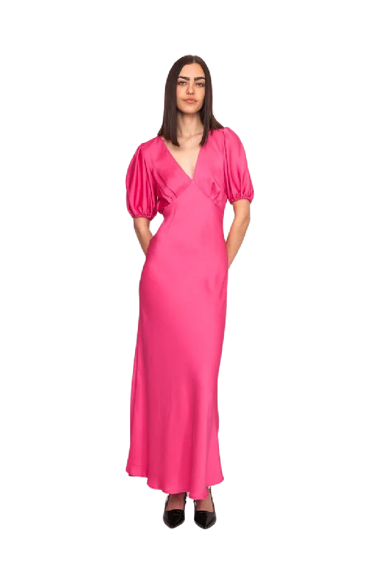 Uma Satin Dress Hot Pink