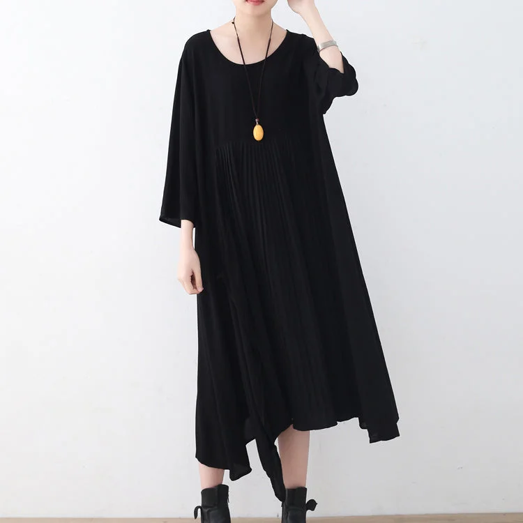 baggy black natural chiffon dress plus size asymmetric hem caftans New o neck gown