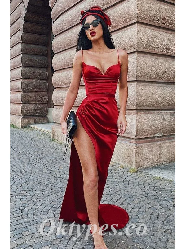 Sexy Soft Satin Spaghetti Srtraps V-Neck Sleeveless Side Slit Mermaid Long Prom Dresses, PDS0896 Sexy Soft Satin Spaghetti Srtraps V-Neck Sleeveless Side Slit Mermaid Long Prom Dresses, PDS0896