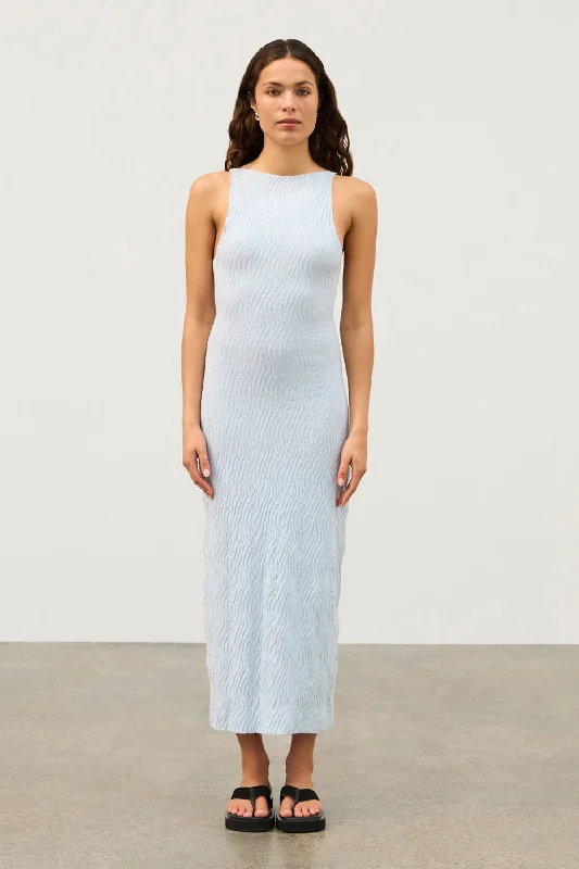Powder Blue Ripple Textured Knit Dress